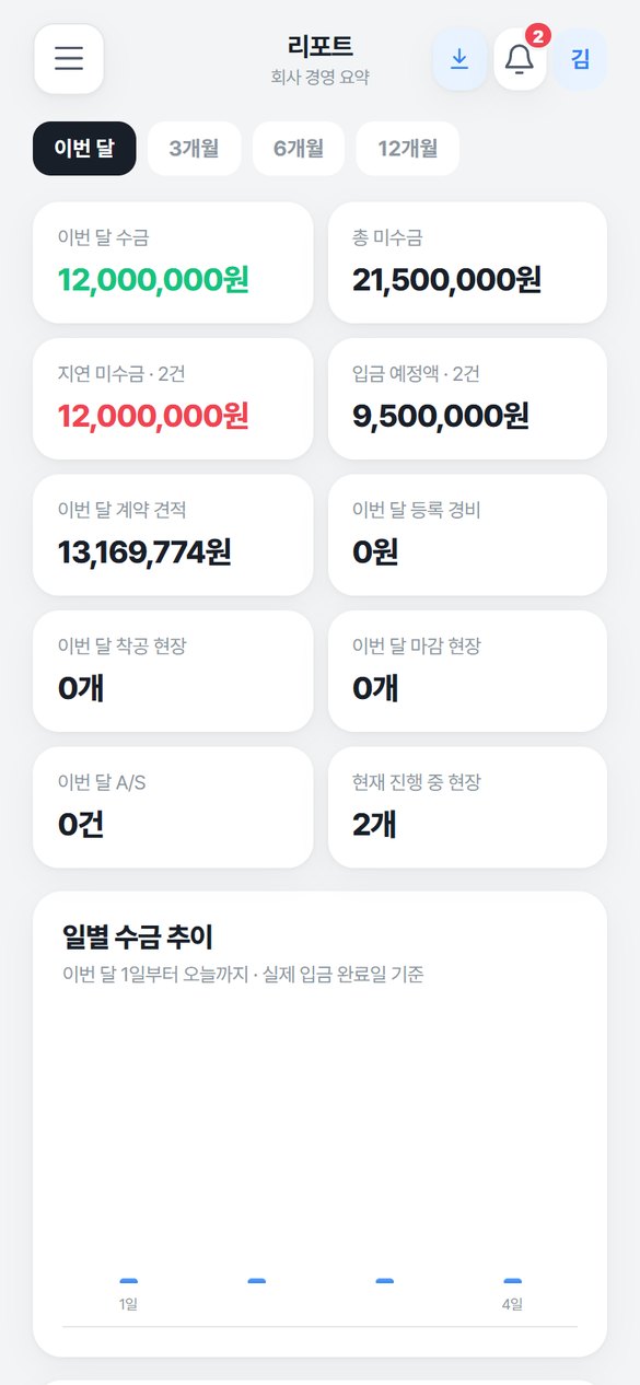 현장대장 리포트 화면